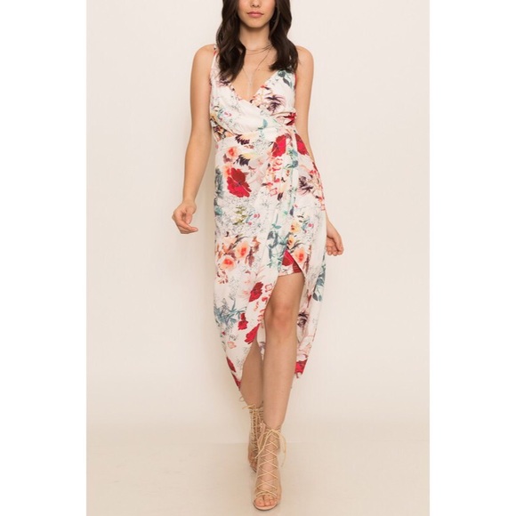 Floral, beige, spaghetti strap, v neck, midi to maxi, day to night, summer dress - Picture 9 of 10